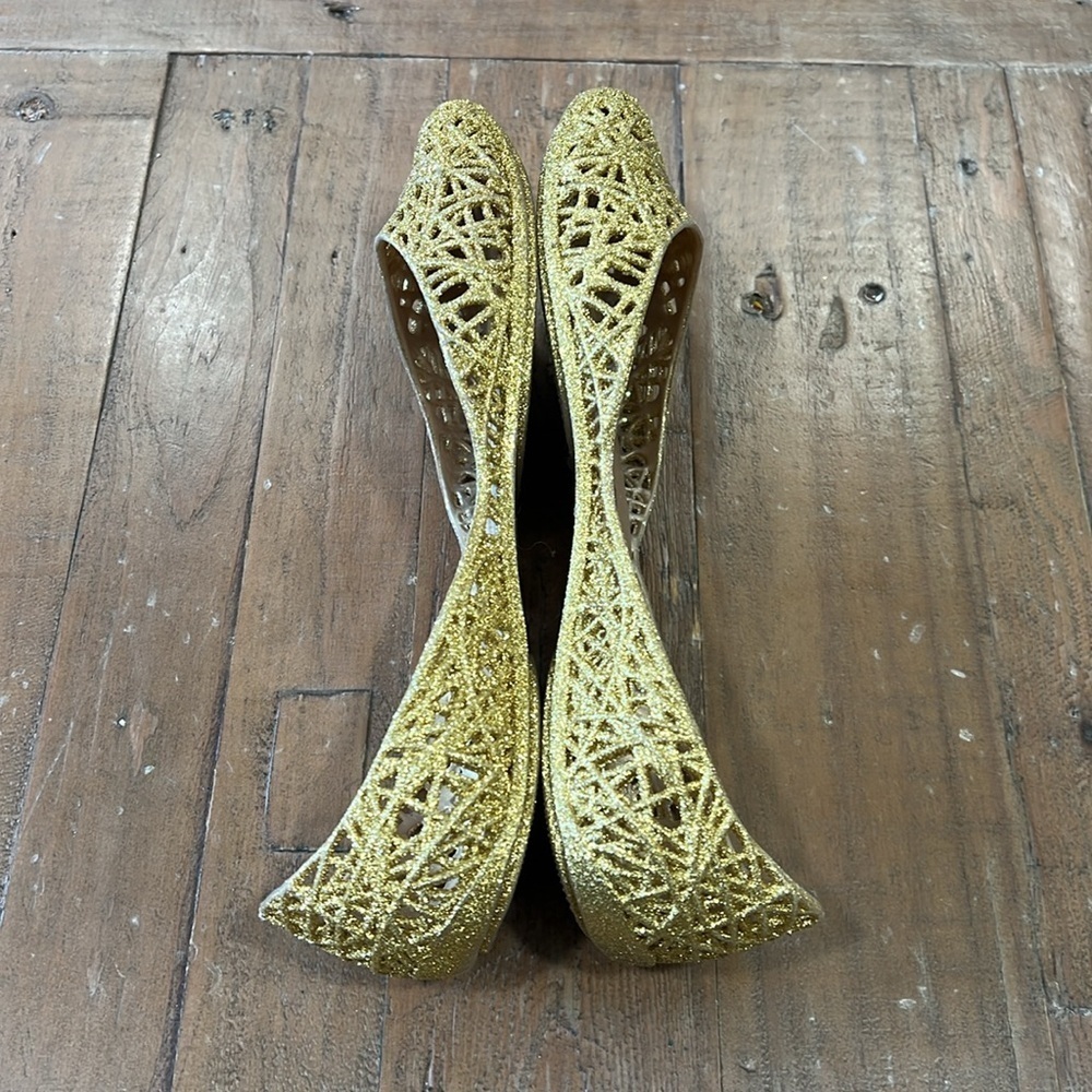 Melissa + Campana metallic gold glitter jelly flat shoes - Picture 5 of 7